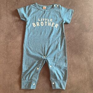 Infant Baby Boy Blue Romper Little Brother with Snap Closure Size 0-3 Months NEW